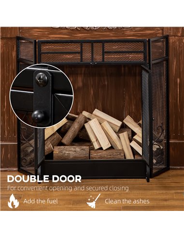 HOMCOM 3-Panel Folding Fireplace Screen with Door, Freestanding Spark Guard, Metal Mesh Fireguard, Black 820-237