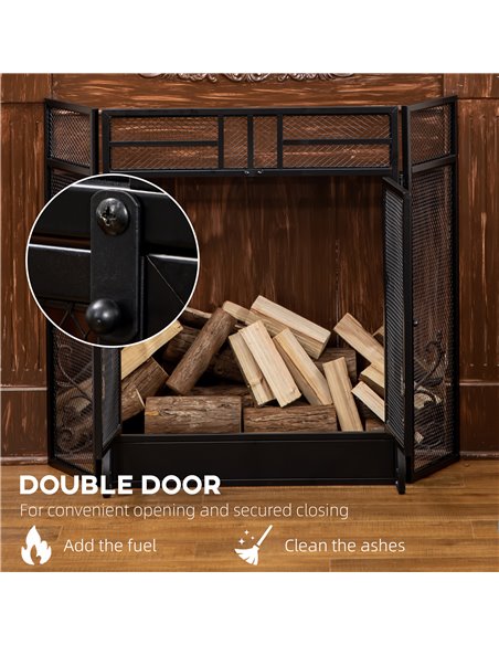 HOMCOM 3-Panel Folding Fireplace Screen with Door, Freestanding Spark Guard, Metal Mesh Fireguard, Black 820-237 - pic 96649 | FastDaddyshop
