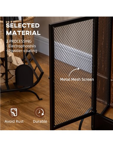 HOMCOM 3-Panel Folding Fireplace Screen with Door, Freestanding Spark Guard, Metal Mesh Fireguard, Black 820-237