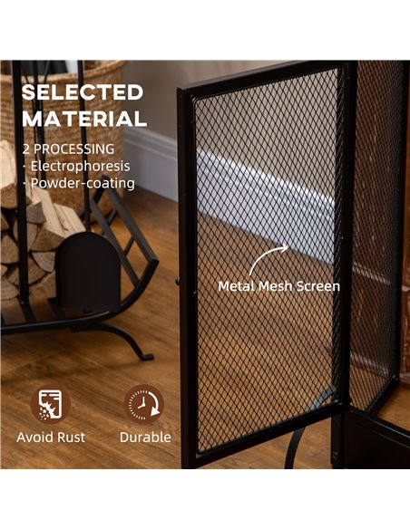 HOMCOM 3-Panel Folding Fireplace Screen with Door, Freestanding Spark Guard, Metal Mesh Fireguard, Black 820-237 - pic 96650 | FastDaddyshop