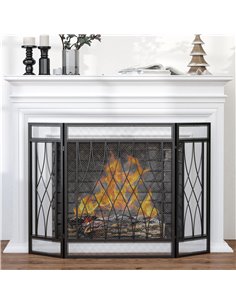 HOMCOM 3-Panel Folding Fireplace Screen, Metal Mesh Fire Spark Guard, 126L x 3W x 80H cm-Black 820-240 2