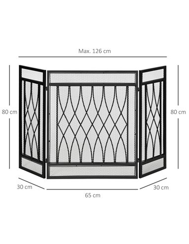 HOMCOM 3-Panel Folding Fireplace Screen, Metal Mesh Fire Spark Guard, 126L x 3W x 80H cm-Black 820-240