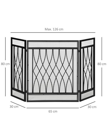 HOMCOM 3-Panel Folding Fireplace Screen, Metal Mesh Fire Spark Guard, 126L x 3W x 80H cm-Black 820-240 - pic 96655 | FastDaddyshop