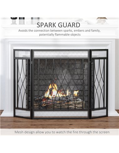 HOMCOM 3-Panel Folding Fireplace Screen, Metal Mesh Fire Spark Guard, 126L x 3W x 80H cm-Black 820-240