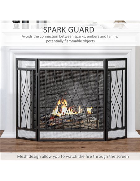 HOMCOM 3-Panel Folding Fireplace Screen, Metal Mesh Fire Spark Guard, 126L x 3W x 80H cm-Black 820-240 - pic 96656 | FastDaddyshop