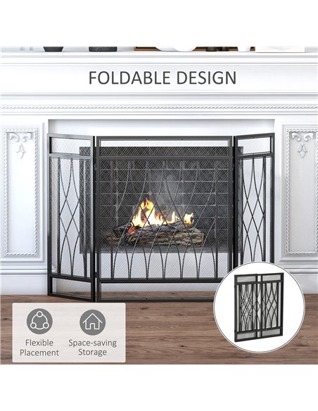 HOMCOM 3-Panel Folding Fireplace Screen, Metal Mesh Fire Spark Guard, 126L x 3W x 80H cm-Black 820-240 - pic 96657 | FastDaddyshop