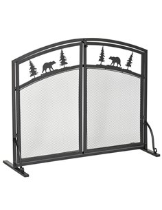 HOMCOM Fire Guard with Double Doors, Metal Mesh Fireplace Screen, Spark Flame Barrier with Tree Decoration for Living Room, Bedr