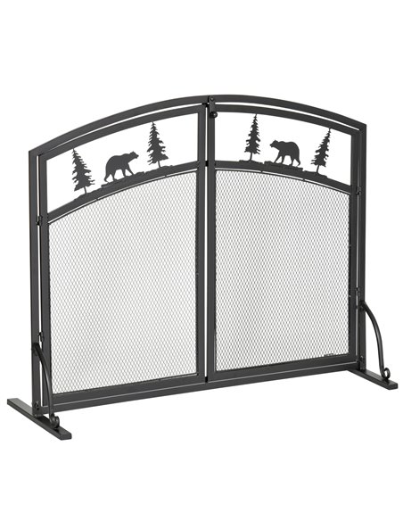 HOMCOM Fire Guard with Double Doors, Metal Mesh Fireplace Screen, Spark Flame Barrier with Tree Decoration for Living Room, Bedr - pic 96662 | FastDaddyshop