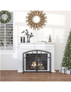 HOMCOM Fire Guard with Double Doors, Metal Mesh Fireplace Screen, Spark Flame Barrier with Tree Decoration for Living Room, Bedr 2