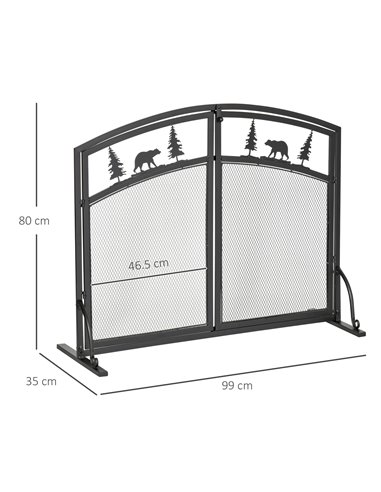 HOMCOM Fire Guard with Double Doors, Metal Mesh Fireplace Screen, Spark Flame Barrier with Tree Decoration for Living Room, Bedr