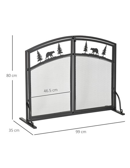 HOMCOM Fire Guard with Double Doors, Metal Mesh Fireplace Screen, Spark Flame Barrier with Tree Decoration for Living Room, Bedr - pic 96664 | FastDaddyshop