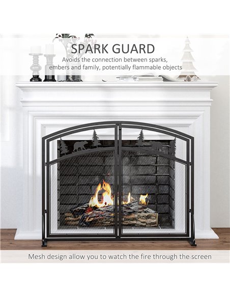 HOMCOM Fire Guard with Double Doors, Metal Mesh Fireplace Screen, Spark Flame Barrier with Tree Decoration for Living Room, Bedr - pic 96665 | FastDaddyshop