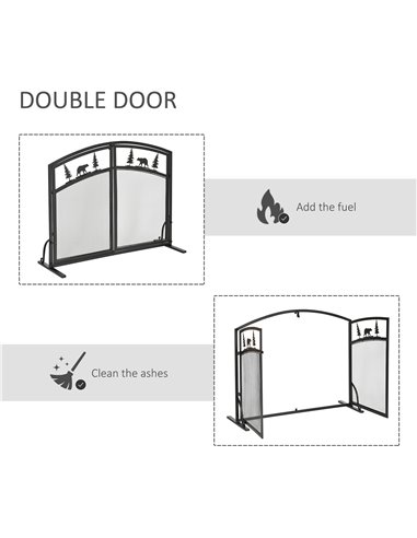 HOMCOM Fire Guard with Double Doors, Metal Mesh Fireplace Screen, Spark Flame Barrier with Tree Decoration for Living Room, Bedr