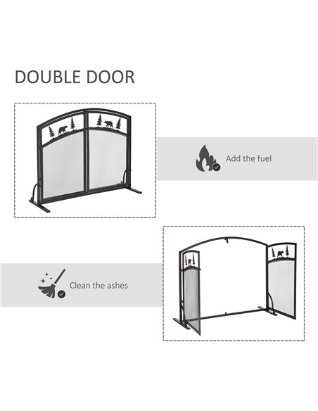HOMCOM Fire Guard with Double Doors, Metal Mesh Fireplace Screen, Spark Flame Barrier with Tree Decoration for Living Room, Bedr - pic 96666 | FastDaddyshop
