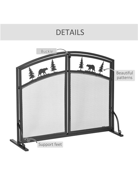 HOMCOM Fire Guard with Double Doors, Metal Mesh Fireplace Screen, Spark Flame Barrier with Tree Decoration for Living Room, Bedr - pic 96667 | FastDaddyshop