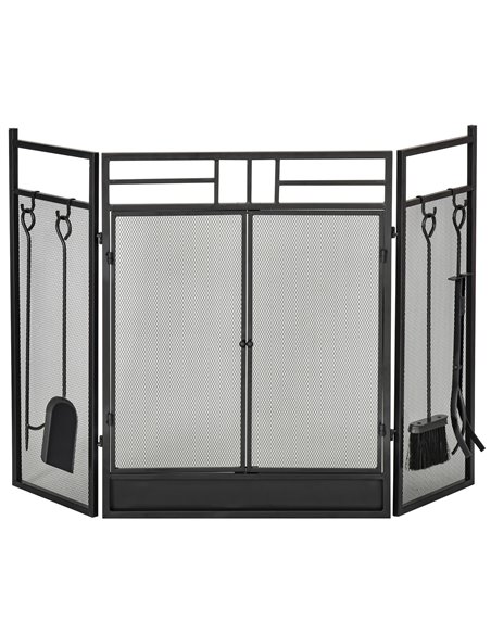 HOMCOM 3 Panel Folding Fire Guard, Steel Fireplace Screen with Double Door and Mesh Design for Open Fire, 122W x 80H cm, Black 8 - pic 96671 | FastDaddyshop