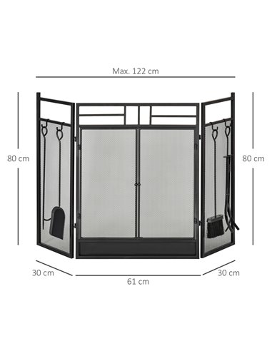 HOMCOM 3 Panel Folding Fire Guard, Steel Fireplace Screen with Double Door and Mesh Design for Open Fire, 122W x 80H cm, Black 8