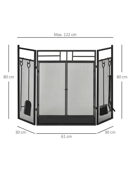 HOMCOM 3 Panel Folding Fire Guard, Steel Fireplace Screen with Double Door and Mesh Design for Open Fire, 122W x 80H cm, Black 8 - pic 96673 | FastDaddyshop