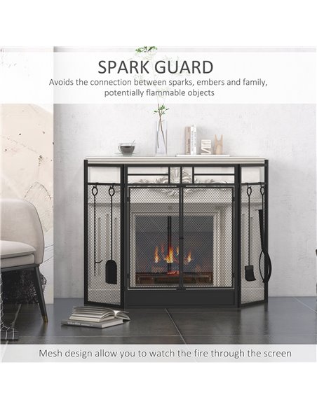 HOMCOM 3 Panel Folding Fire Guard, Steel Fireplace Screen with Double Door and Mesh Design for Open Fire, 122W x 80H cm, Black 8 - pic 96674 | FastDaddyshop