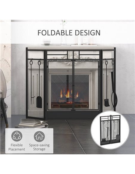 HOMCOM 3 Panel Folding Fire Guard, Steel Fireplace Screen with Double Door and Mesh Design for Open Fire, 122W x 80H cm, Black 8 - pic 96675 | FastDaddyshop