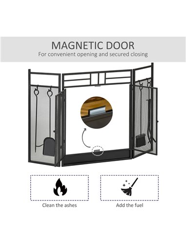 HOMCOM 3 Panel Folding Fire Guard, Steel Fireplace Screen with Double Door and Mesh Design for Open Fire, 122W x 80H cm, Black 8
