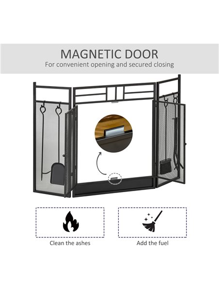 HOMCOM 3 Panel Folding Fire Guard, Steel Fireplace Screen with Double Door and Mesh Design for Open Fire, 122W x 80H cm, Black 8 - pic 96676 | FastDaddyshop