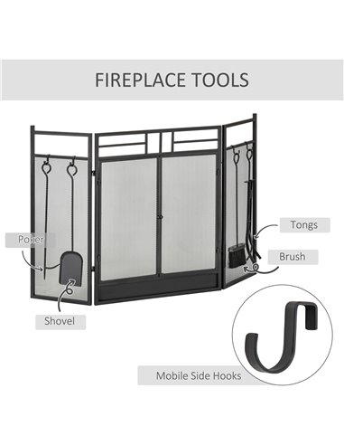 HOMCOM 3 Panel Folding Fire Guard, Steel Fireplace Screen with Double Door and Mesh Design for Open Fire, 122W x 80H cm, Black 8