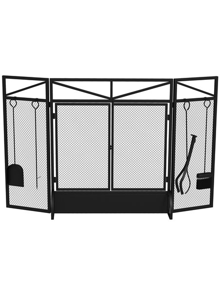 HOMCOM 3 Panel Folding Fire Guard Screen w/ Fireplace Tool Sets, Front Doors, Freestanding Fire Screen Spark Guard w/ Feet, Blac - pic 96680 | FastDaddyshop