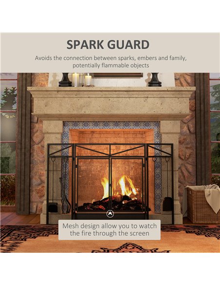 HOMCOM 3 Panel Folding Fire Guard Screen w/ Fireplace Tool Sets, Front Doors, Freestanding Fire Screen Spark Guard w/ Feet, Blac - pic 96683 | FastDaddyshop