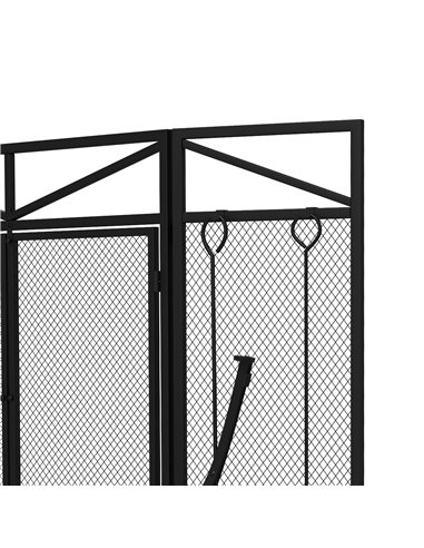 HOMCOM 3 Panel Folding Fire Guard Screen w/ Fireplace Tool Sets, Front Doors, Freestanding Fire Screen Spark Guard w/ Feet, Blac