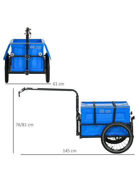 HOMCOM Bicycle Cargo Trailer with Steel Frame, 65L Foldable Storage Box, Safe Reflectors, Max Load 40KG, Blue B71-061V00BU - pic 96718 | FastDaddyshop