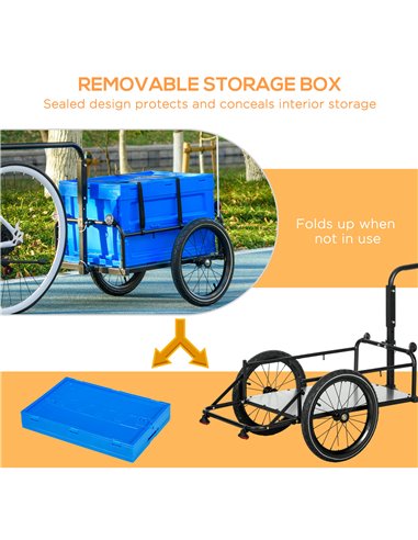 HOMCOM Bicycle Cargo Trailer with Steel Frame, 65L Foldable Storage Box, Safe Reflectors, Max Load 40KG, Blue B71-061V00BU