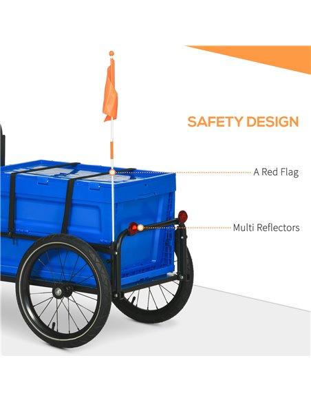 HOMCOM Bicycle Cargo Trailer with Steel Frame, 65L Foldable Storage Box, Safe Reflectors, Max Load 40KG, Blue B71-061V00BU - pic 96721 | FastDaddyshop