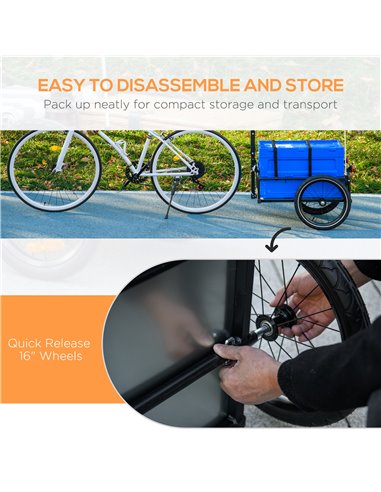 HOMCOM Bicycle Cargo Trailer with Steel Frame, 65L Foldable Storage Box, Safe Reflectors, Max Load 40KG, Blue B71-061V00BU