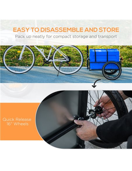 HOMCOM Bicycle Cargo Trailer with Steel Frame, 65L Foldable Storage Box, Safe Reflectors, Max Load 40KG, Blue B71-061V00BU - pic 96722 | FastDaddyshop