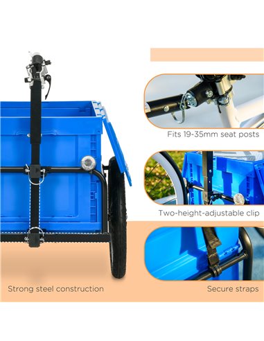 HOMCOM Bicycle Cargo Trailer with Steel Frame, 65L Foldable Storage Box, Safe Reflectors, Max Load 40KG, Blue B71-061V00BU