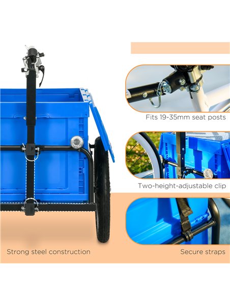 HOMCOM Bicycle Cargo Trailer with Steel Frame, 65L Foldable Storage Box, Safe Reflectors, Max Load 40KG, Blue B71-061V00BU - pic 96723 | FastDaddyshop