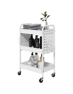 HOMCOM 3-tier Storage Trolley on Wheels, Rolling Utility Serving Cart w/ 3 Mesh Baskets, 2 Hanging Boxes & 6 Hooks for Living Ro