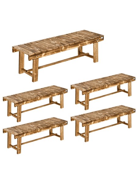 Outsunny Set of 5 2-seater Outdoor Indoor Garden Wooden Bench Patio Loveseat Fir 110L x 38W x 35H cm Carbonised 84B-P211 - pic 96770 | FastDaddyshop
