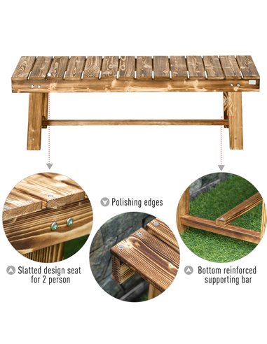 Outsunny Set of 3 2-seater Outdoor Indoor Garden Wooden Bench Patio Loveseat Fir 110L x 38W x 35H cm Carbonised 84B-P210