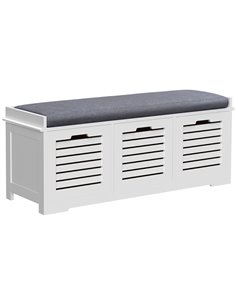 HOMCOM White Storage Bench with 3 Drawers & Removable Grey Seat Cushion Hallway Organisation furniture 837-080V71WT