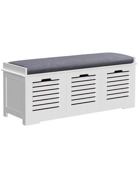 HOMCOM White Storage Bench with 3 Drawers & Removable Grey Seat Cushion Hallway Organisation furniture 837-080V71WT - pic 96815 | FastDaddyshop