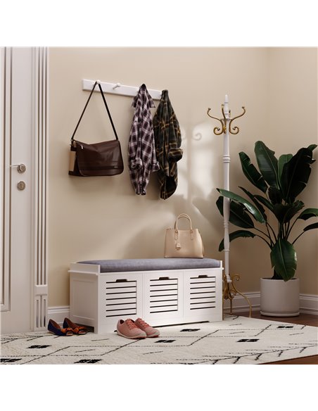 HOMCOM White Storage Bench with 3 Drawers & Removable Grey Seat Cushion Hallway Organisation furniture 837-080V71WT - pic 96816 | FastDaddyshop