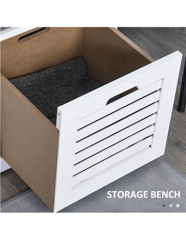 HOMCOM White Storage Bench with 3 Drawers & Removable Grey Seat Cushion Hallway Organisation furniture 837-080V71WT
