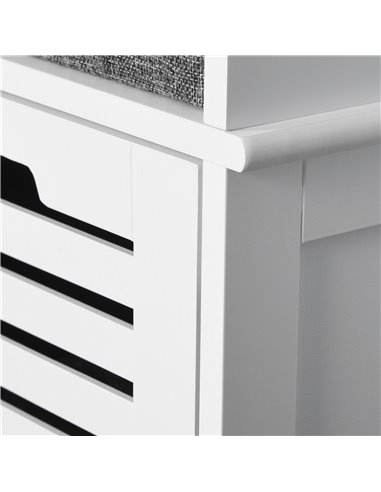 HOMCOM White Storage Bench with 3 Drawers & Removable Grey Seat Cushion Hallway Organisation furniture 837-080V71WT