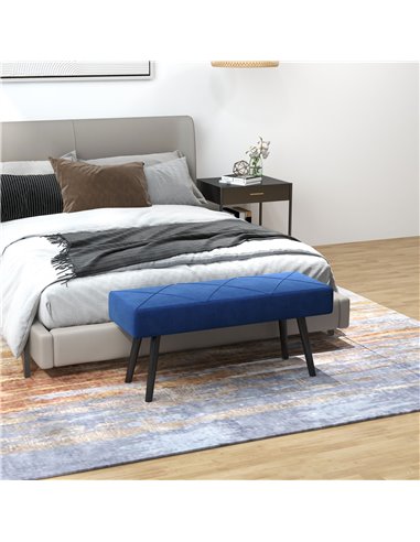 HOMCOM Upholstered Bedroom Bench with X-Shape Steel Legs, Elegant Hallway Bench for End of Bed, Blue 831-691V70DB