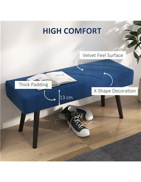 HOMCOM Upholstered Bedroom Bench with X-Shape Steel Legs, Elegant Hallway Bench for End of Bed, Blue 831-691V70DB - pic 96827 | FastDaddyshop