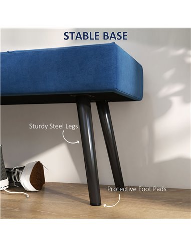HOMCOM Upholstered Bedroom Bench with X-Shape Steel Legs, Elegant Hallway Bench for End of Bed, Blue 831-691V70DB