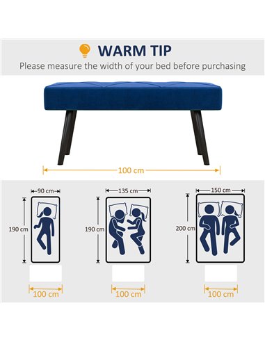 HOMCOM Upholstered Bedroom Bench with X-Shape Steel Legs, Elegant Hallway Bench for End of Bed, Blue 831-691V70DB