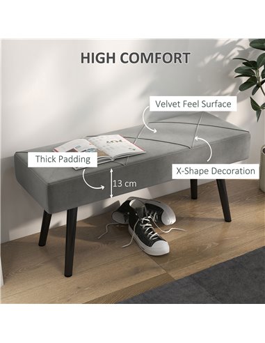 HOMCOM Upholstered End of Bed Bench, X-Shape Design with Steel Legs, Hallway Bedroom Bench, Grey 831-691V70GY